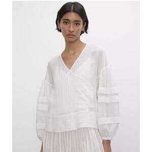 Club Monaco Lightweight Wrap Blouse Top Puff Sleeve Solid White Size XS NWOT